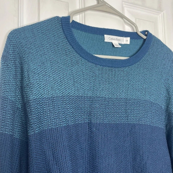 Calvin Klein Sweater size L Modal Blend Stripped Blue Green - Picture 2 of 6